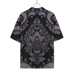 Black And Purple Damask Pattern Print Rayon Hawaiian Shirt
