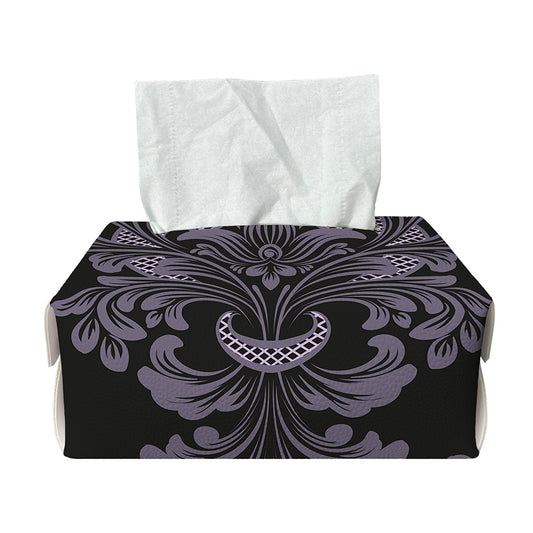 Black And Purple Damask Pattern Print Rectangle Tissue Box Cover