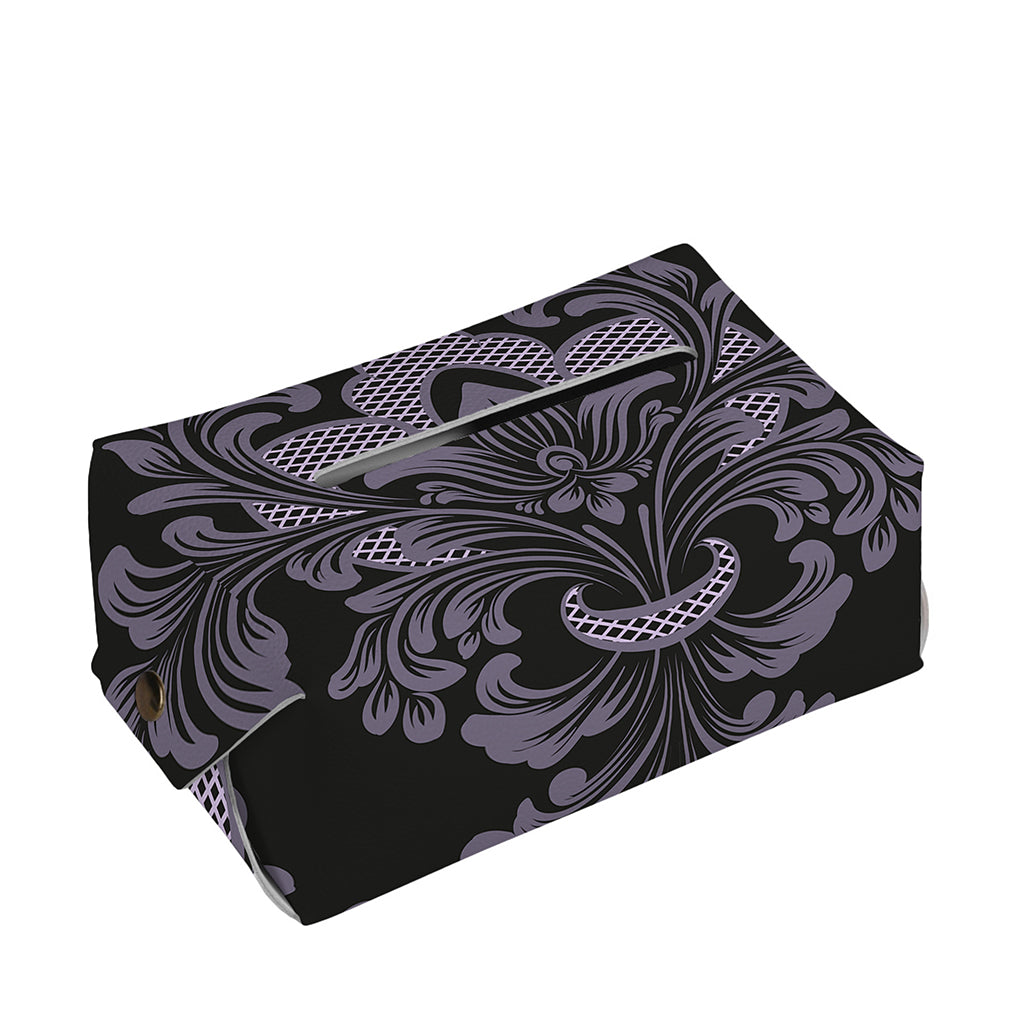 Black And Purple Damask Pattern Print Rectangle Tissue Box Cover