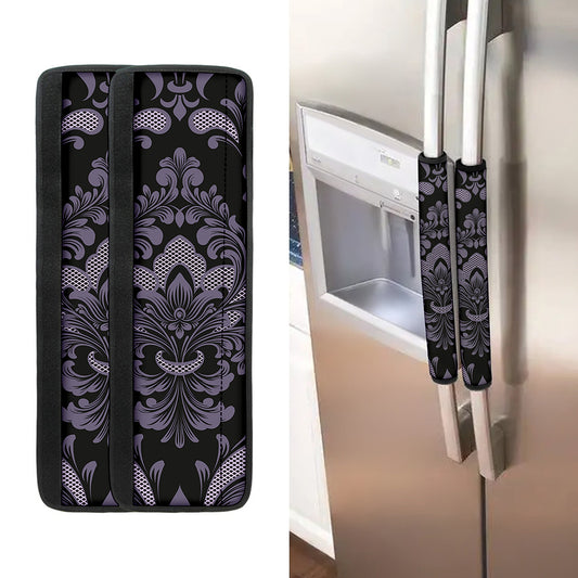 Black And Purple Damask Pattern Print Refrigerator Handle Covers