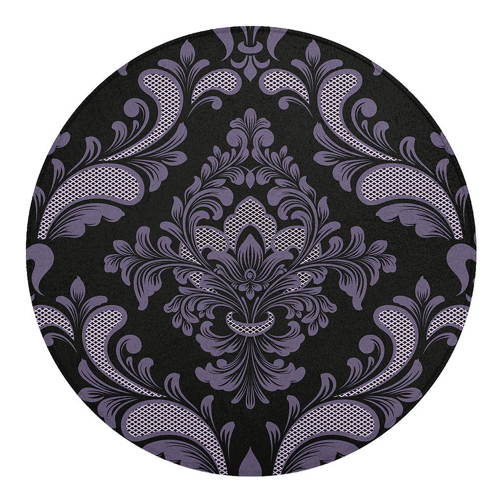 Black And Purple Damask Pattern Print Round Blanket