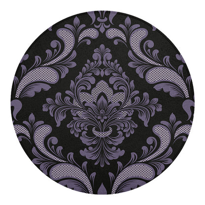 Black And Purple Damask Pattern Print Round Blanket