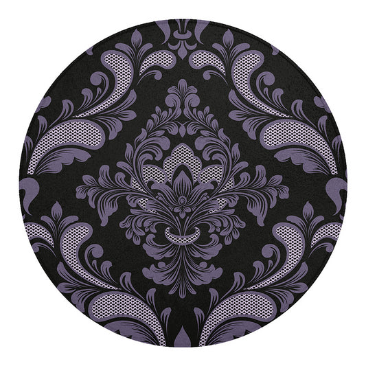 Black And Purple Damask Pattern Print Round Blanket