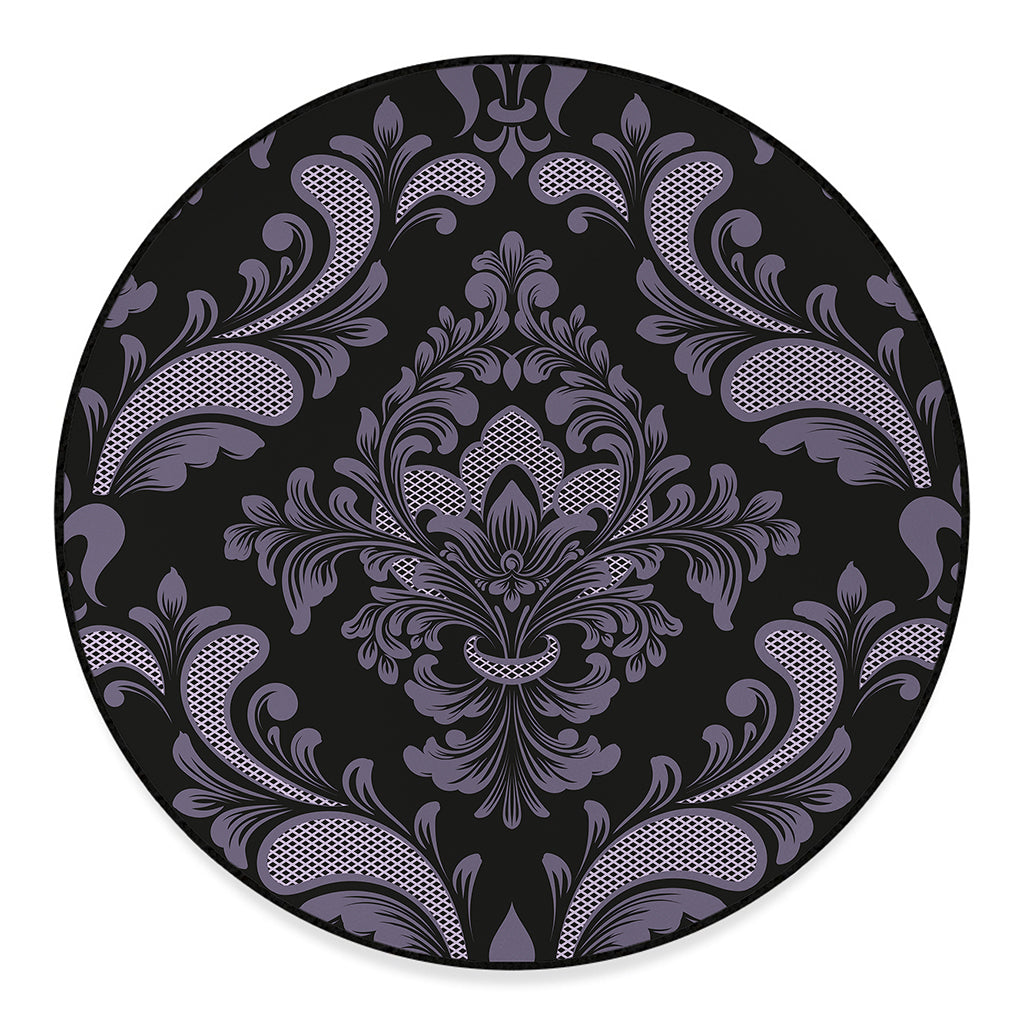 Black And Purple Damask Pattern Print Round Floor Mat
