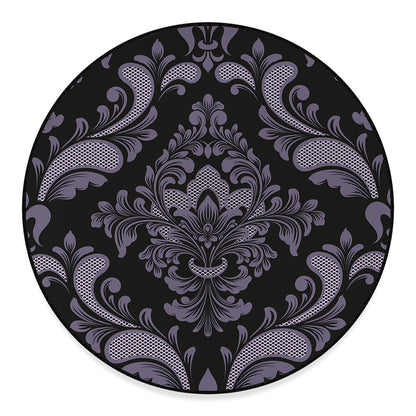 Black And Purple Damask Pattern Print Round Floor Mat