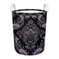 Black And Purple Damask Pattern Print Round Laundry Basket