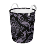 Black And Purple Damask Pattern Print Round Laundry Basket