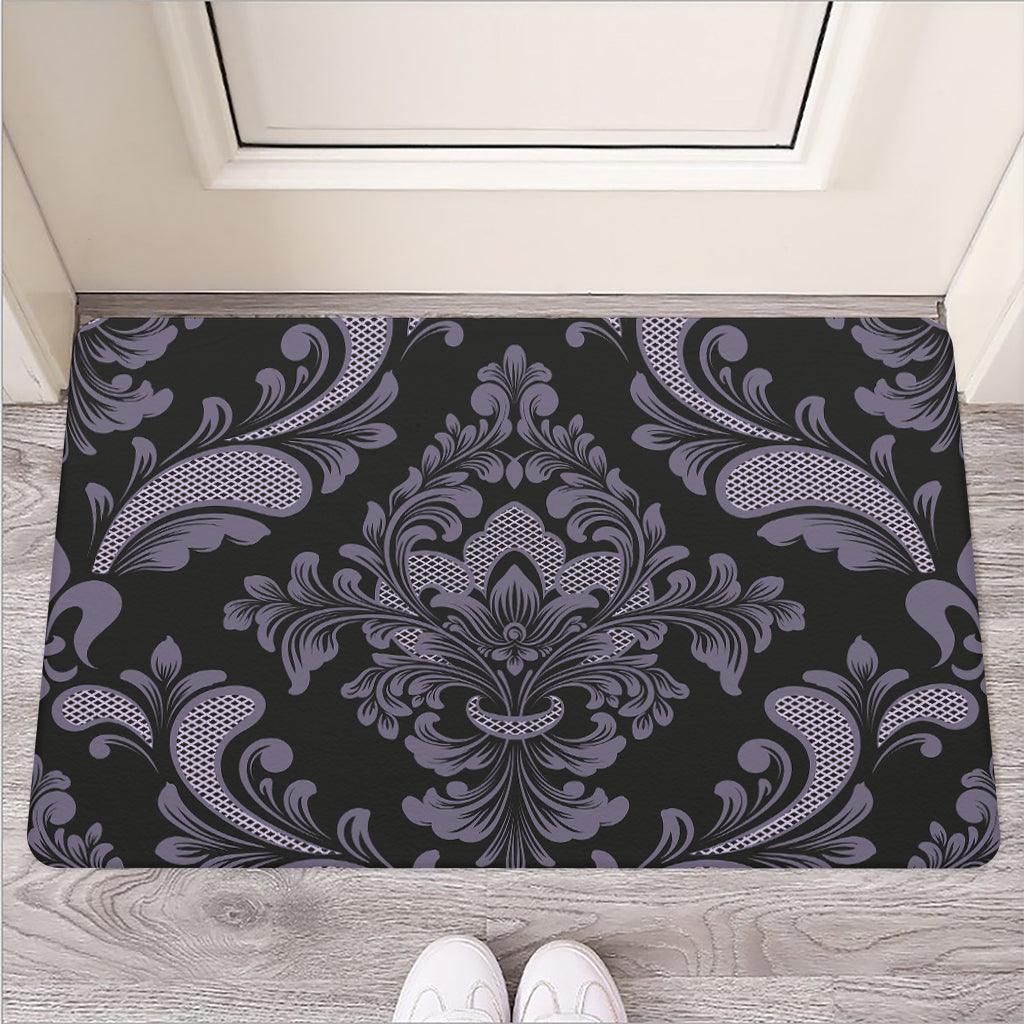 Black And Purple Damask Pattern Print Rubber Doormat