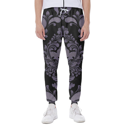 Black And Purple Damask Pattern Print Scuba Joggers