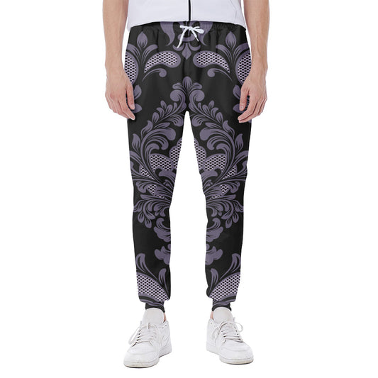 Black And Purple Damask Pattern Print Scuba Joggers