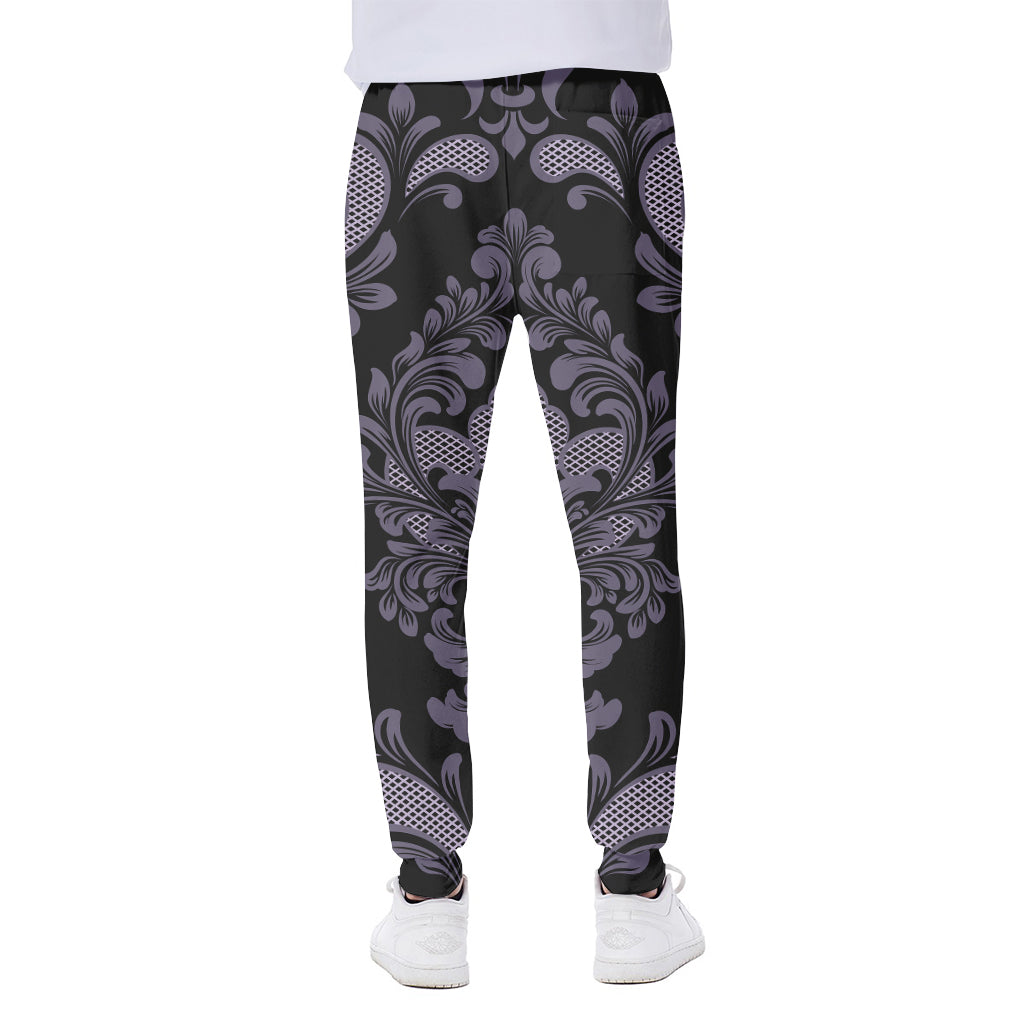 Black And Purple Damask Pattern Print Scuba Joggers