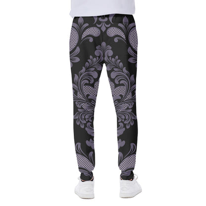 Black And Purple Damask Pattern Print Scuba Joggers