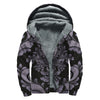 Black And Purple Damask Pattern Print Sherpa Lined Zip Up Hoodie
