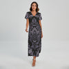 Black And Purple Damask Pattern Print Short Sleeve Maxi Dress