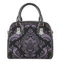 Black And Purple Damask Pattern Print Shoulder Handbag