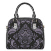 Black And Purple Damask Pattern Print Shoulder Handbag