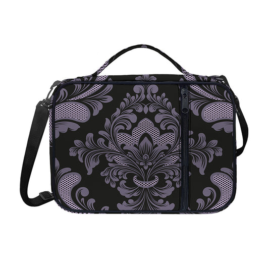 Black And Purple Damask Pattern Print Shoulder Strap Bible Bag