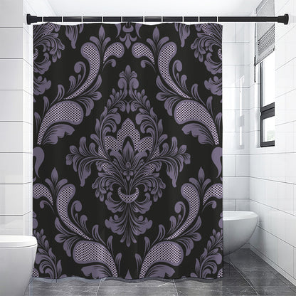 Black And Purple Damask Pattern Print Shower Curtain