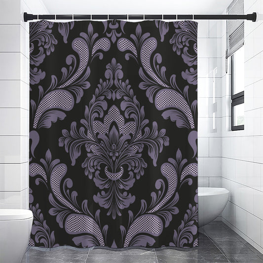 Black And Purple Damask Pattern Print Shower Curtain