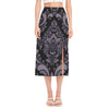 Black And Purple Damask Pattern Print Side Slit Midi Skirt