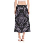 Black And Purple Damask Pattern Print Side Slit Midi Skirt