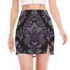 Black And Purple Damask Pattern Print Side Slit Mini Skirt