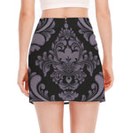 Black And Purple Damask Pattern Print Side Slit Mini Skirt