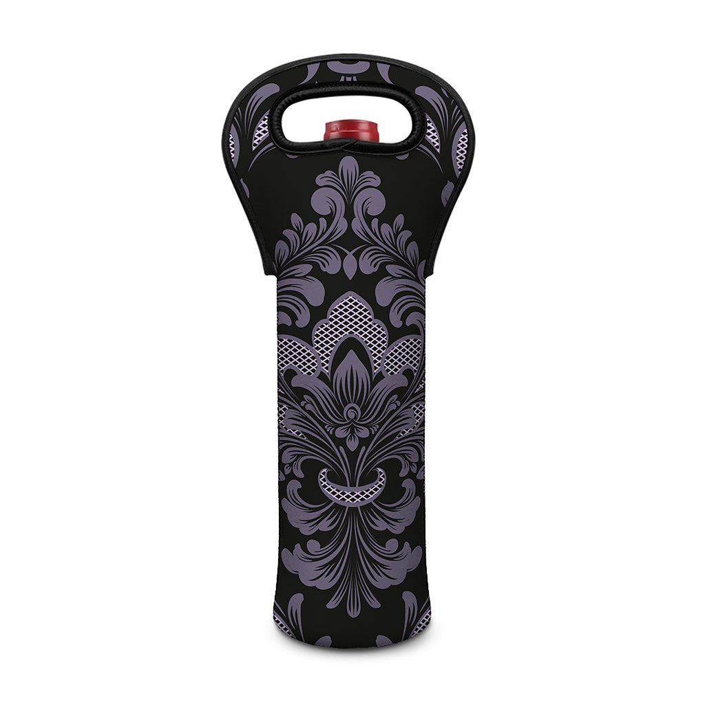 Black And Purple Damask Pattern Print Single Neoprene Wine Tote