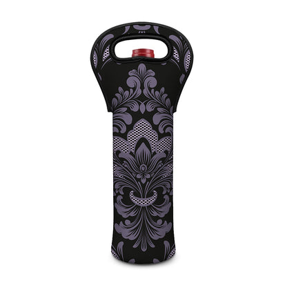 Black And Purple Damask Pattern Print Single Neoprene Wine Tote