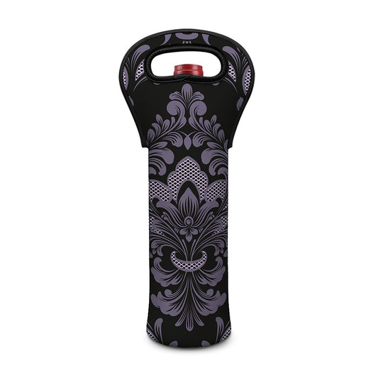 Black And Purple Damask Pattern Print Single Neoprene Wine Tote