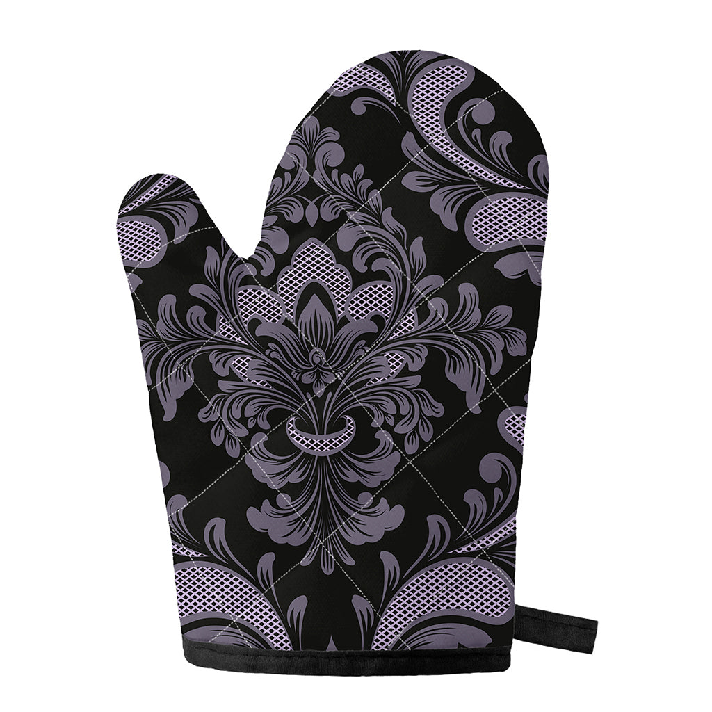 Black And Purple Damask Pattern Print Single Oven Mitt