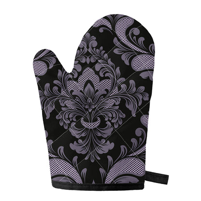 Black And Purple Damask Pattern Print Single Oven Mitt