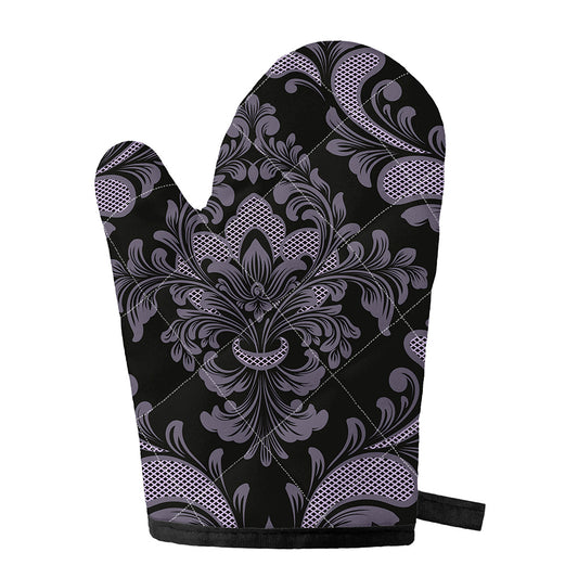 Black And Purple Damask Pattern Print Single Oven Mitt