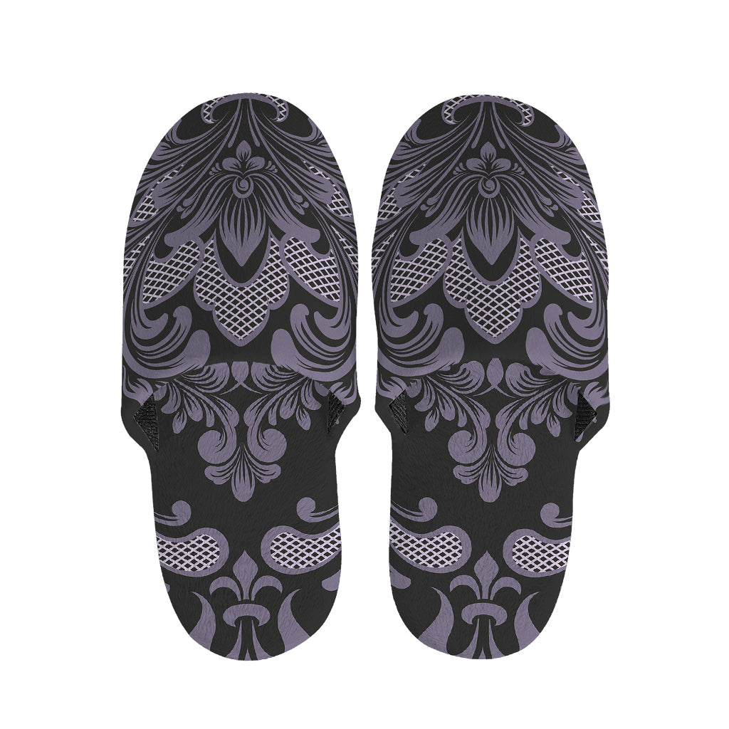 Black And Purple Damask Pattern Print Slippers