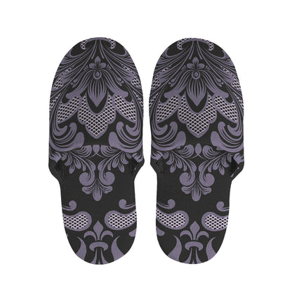 Black And Purple Damask Pattern Print Slippers