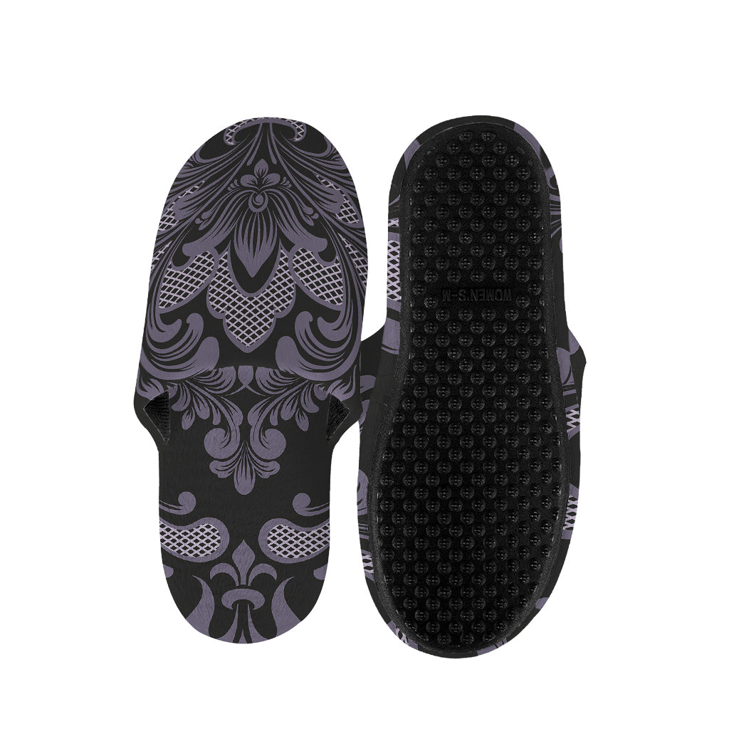 Black And Purple Damask Pattern Print Slippers