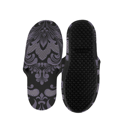 Black And Purple Damask Pattern Print Slippers