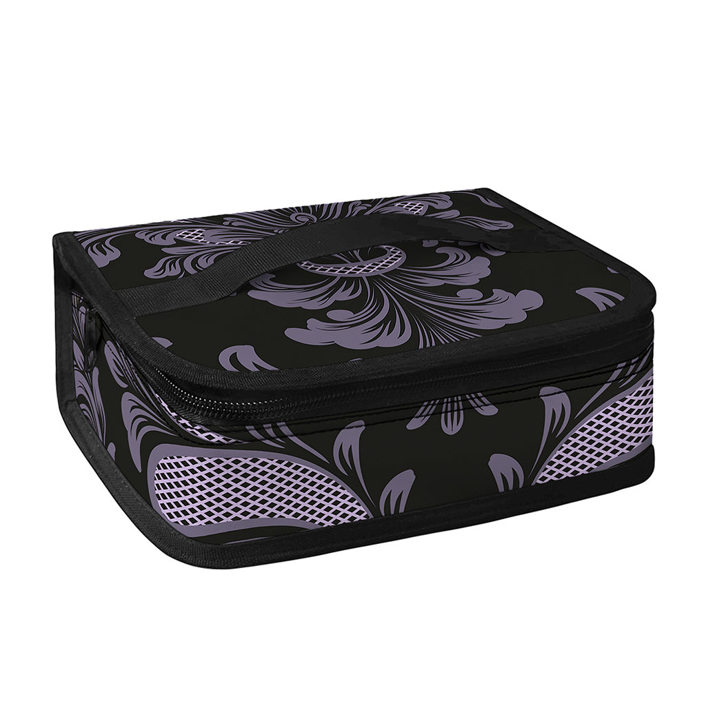 Black And Purple Damask Pattern Print Small Lunch Bag
