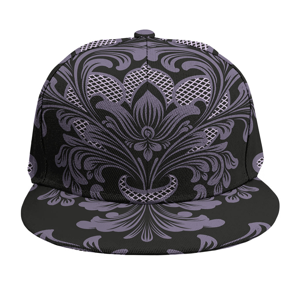 Black And Purple Damask Pattern Print Snapback Cap