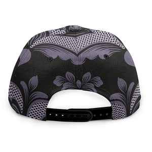 Black And Purple Damask Pattern Print Snapback Cap