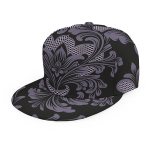 Black And Purple Damask Pattern Print Snapback Cap