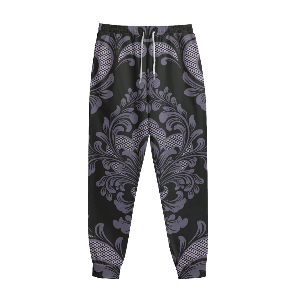 Black And Purple Damask Pattern Print Sweatpants