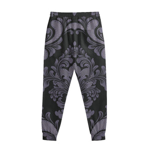 Black And Purple Damask Pattern Print Sweatpants