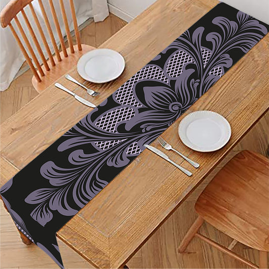 Black And Purple Damask Pattern Print Table Runner