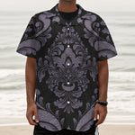 Black And Purple Damask Pattern Print Textured Short Sleeve Shirt
