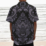Black And Purple Damask Pattern Print Textured Short Sleeve Shirt