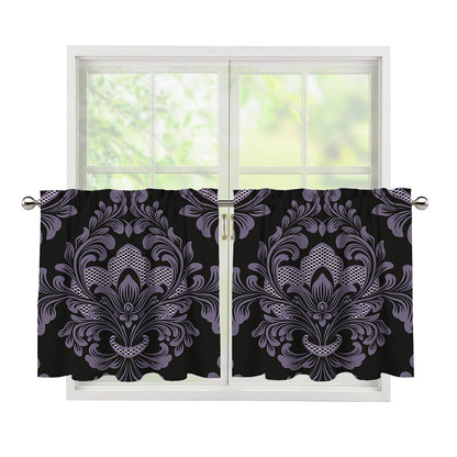 Black And Purple Damask Pattern Print Tier Curtains
