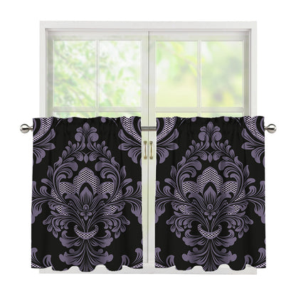 Black And Purple Damask Pattern Print Tier Curtains