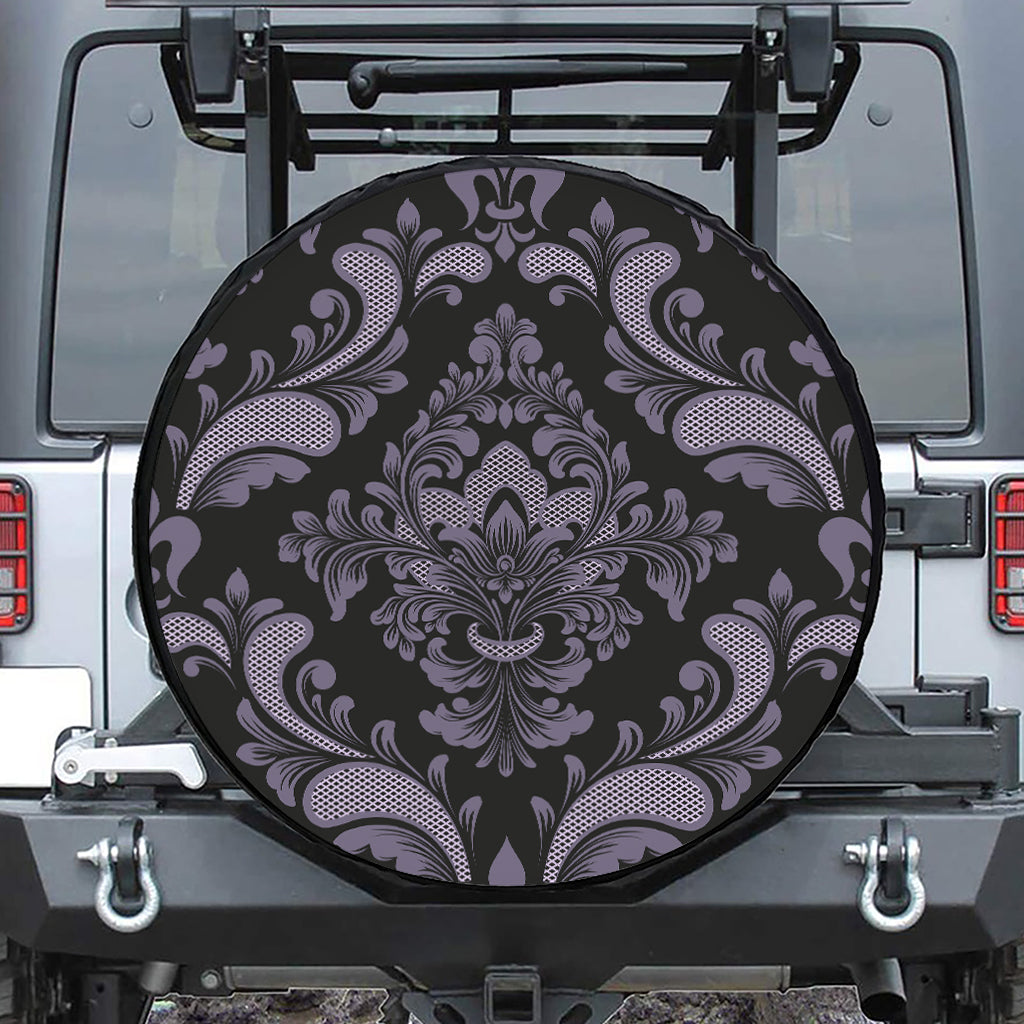 Black And Purple Damask Pattern Print Tire Cover