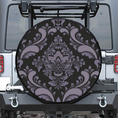 Black And Purple Damask Pattern Print Tire Cover